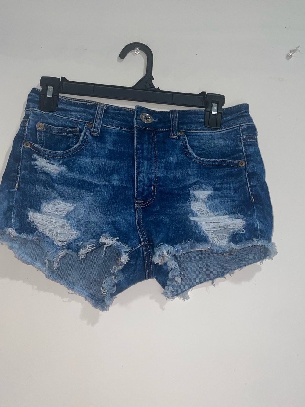 American Eagle Distressed Upcycled Calvin Klein Button 4 Hi Rise Shortie